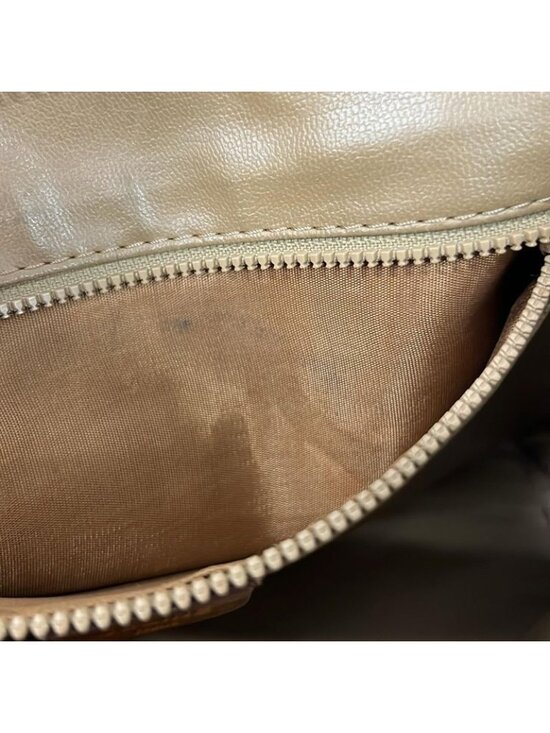 Celine Second Bag Macadam Pattern Dark Brown Beige Leather - Picture 9 of 10